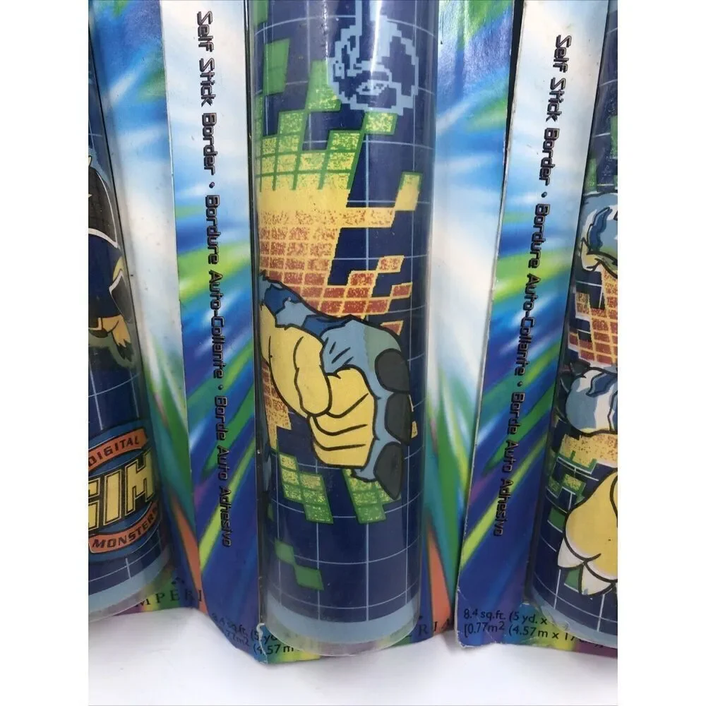 3 Digimon Digital Monsters Self Stick Wall Paper Border 8.4sq.ft 5ydx6.75in VTG.